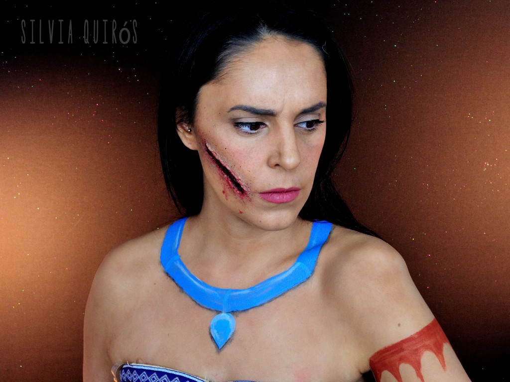 Pocahontas with bullet torn on the face special effects