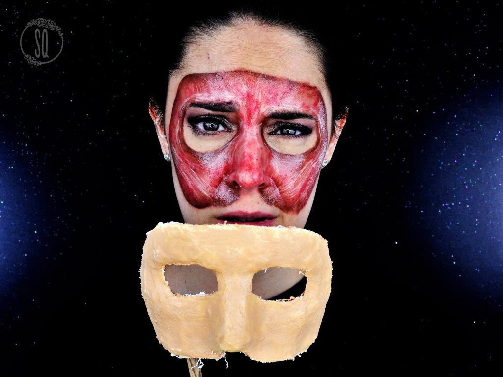 Mask made of flesh and face without skin tutorial for Halloween