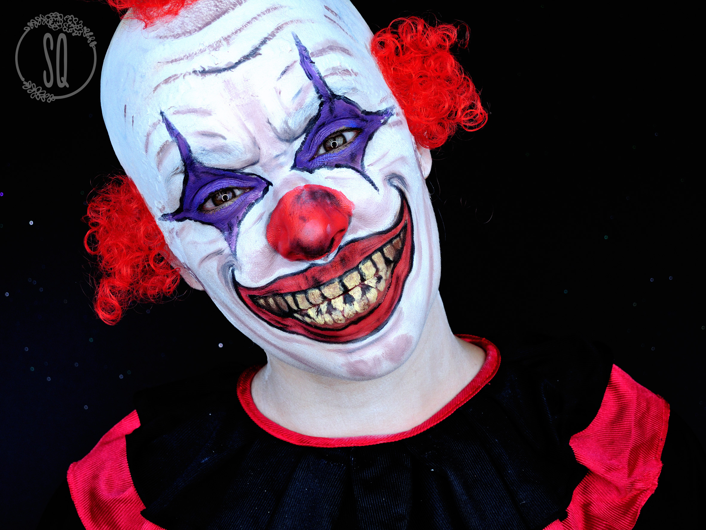 Evil clown makeup tutorial.