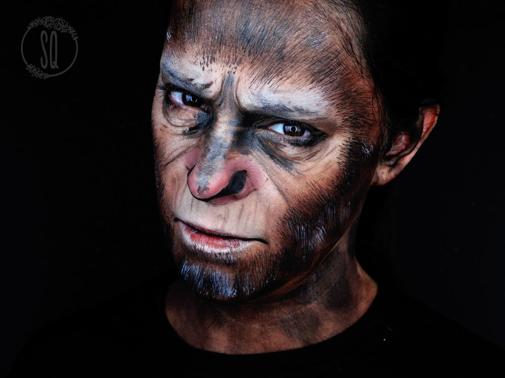 Maquillaje transformación en Cesar de El planeta de los simios
