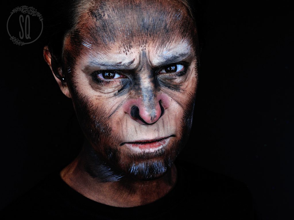 Makeup transformation into Caesar from the Planet of the Apes