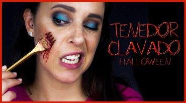 Efecto tenedor clavado en la cara, maquillaje Halloween