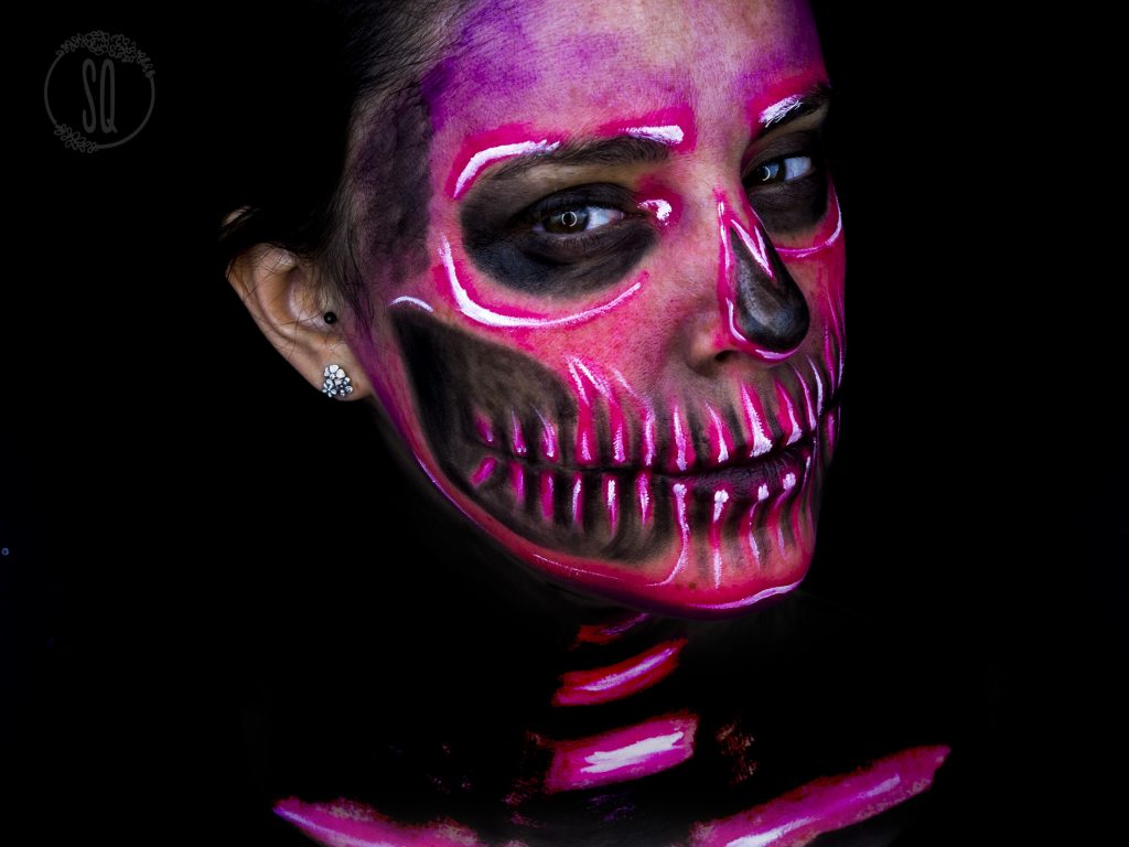 Neon skull makeup look