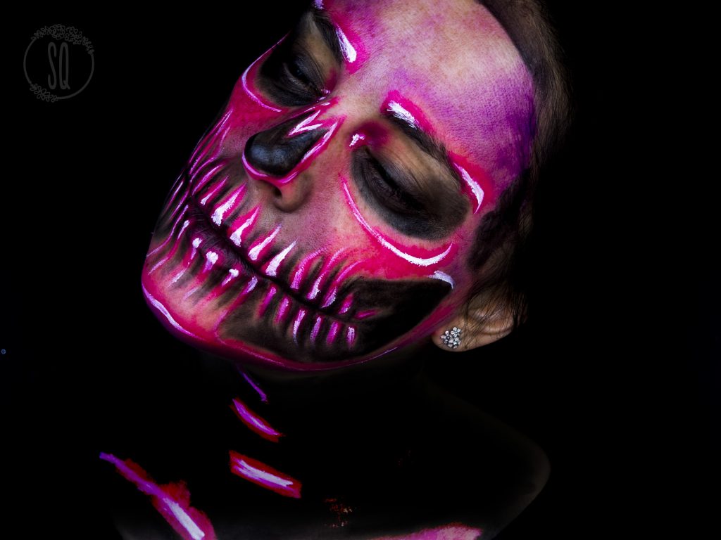 Neon skull makeup look