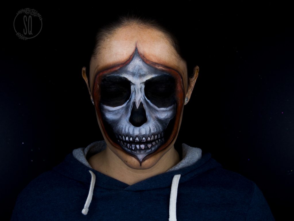 Face open effect showing the skull FX makeup